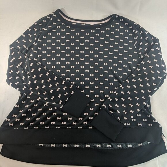 Kate Spade Long Sleeve Velour Shirt Black Pink Bows Women's L Large Sleepwear - Picture 1 of 12